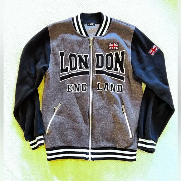 NOS London England Varsity Jacket Black & Gray Size M